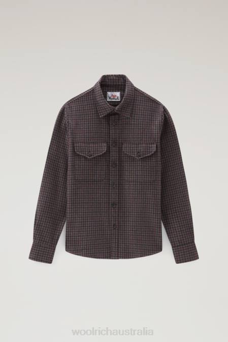 Woolrich Men Wool Blend Oxbow Flannel Overshirt-Made in USA Brown Blue Check Clothing J026840