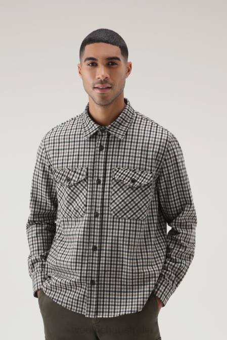 Woolrich Men Wool Blend Oxbow Flannel Overshirt-Made in USA Cream Check Clothing J026852