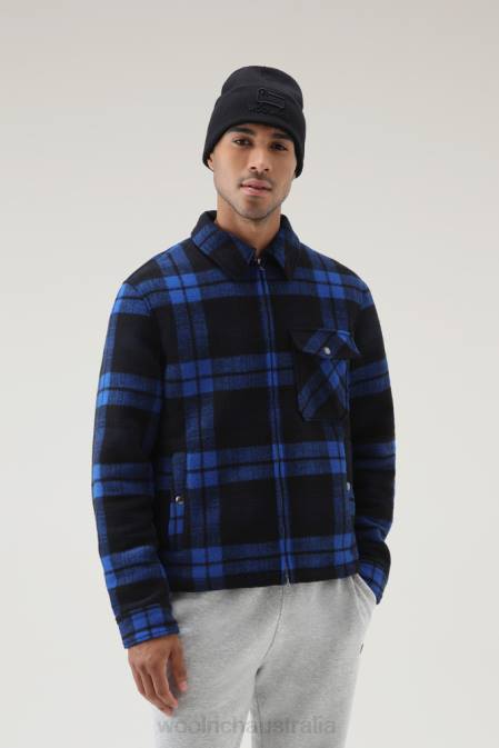 Woolrich Men Wool Blend Zip-front Timber Plaid Flannel Overshirt Royal Check Clothing J026756