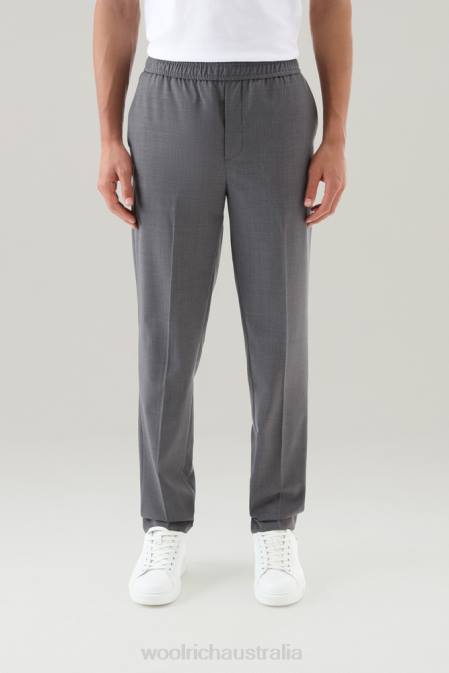 Woolrich Men Chino Pants in Cool Virgin Italian Wool Light Grey Melange Clothing J026506