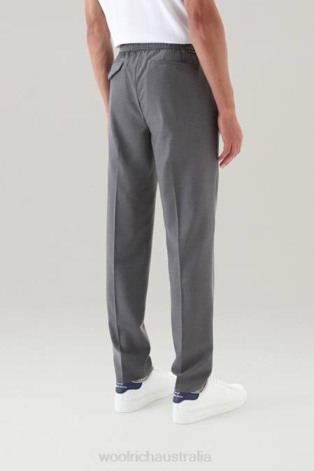 Woolrich Men Chino Pants in Cool Virgin Italian Wool Light Grey Melange Clothing J026506