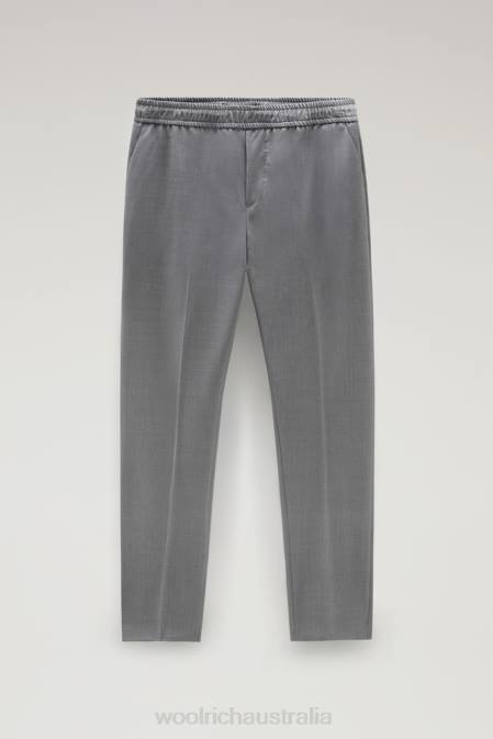 Woolrich Men Chino Pants in Cool Virgin Italian Wool Light Grey Melange Clothing J026506