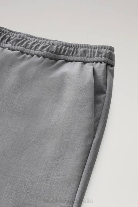 Woolrich Men Chino Pants in Cool Virgin Italian Wool Light Grey Melange Clothing J026506