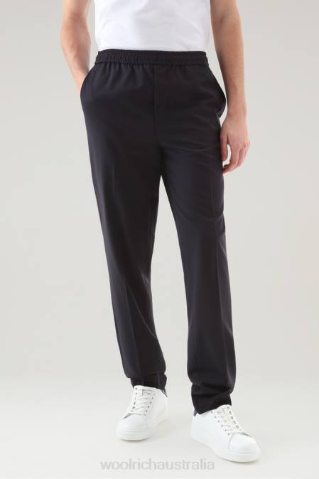 Woolrich Men Chino Pants in Cool Virgin Italian Wool Melton Blue Clothing J026500