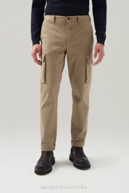 Woolrich Men Garment-Dyed Stretch Cotton Cargo Pants Gold Khaki Clothing J026708