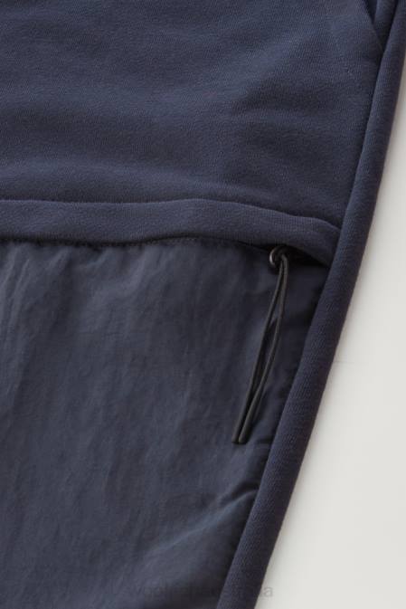 Woolrich Men Jogger Pants in Cotton Fleece and Taslan Nylon Melton Blue Clothing J026591