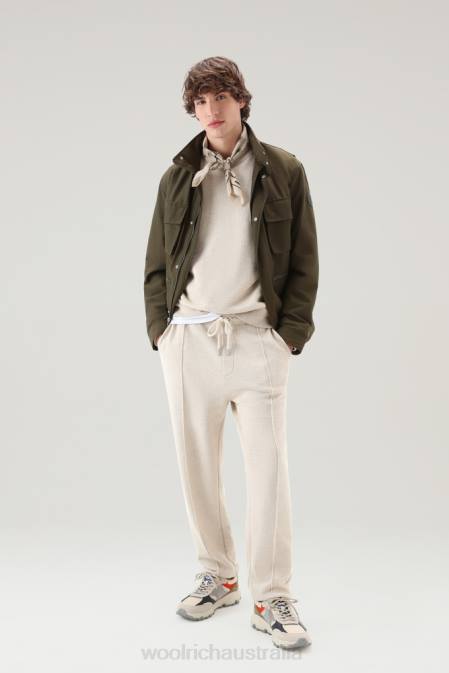 Woolrich Men Jogger Pants in a Cotton Linen Fleece Blend Beach Sand Clothing J026570