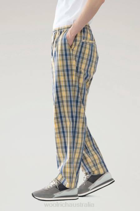 Woolrich Men Pants in a Cotton Wool Blend Yellow Check Clothing J026539