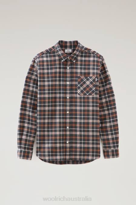 Woolrich Men Checked Shirt in Wool Blend Flannel Brown Check Clothing J026699