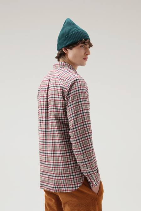 Woolrich Men Checked Shirt in Wool Blend Flannel Red Check Clothing J026705