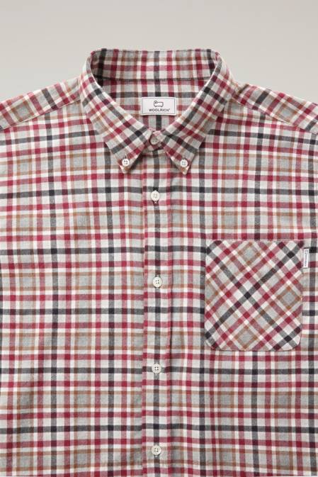 Woolrich Men Checked Shirt in Wool Blend Flannel Red Check Clothing J026705