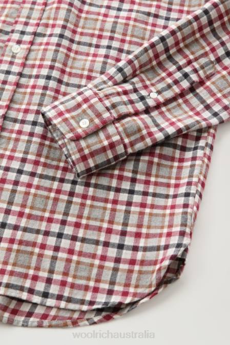 Woolrich Men Checked Shirt in Wool Blend Flannel Red Check Clothing J026705