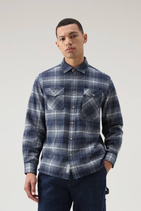 Woolrich Men Cruiser Flannel Check Shirt Blue Check Clothing J026652