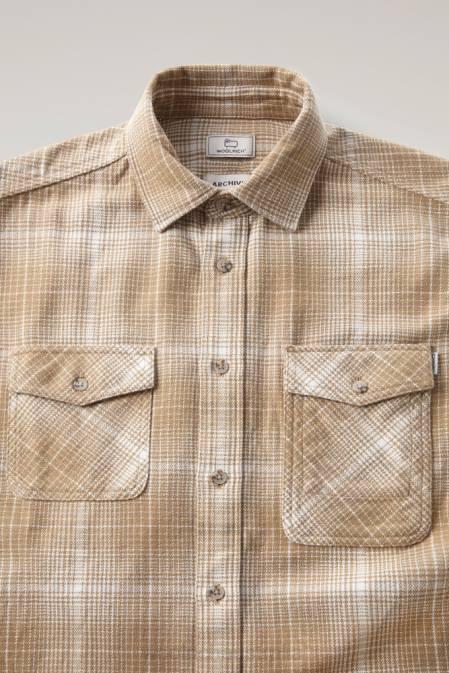 Woolrich Men Cruiser Flannel Check Shirt Gold Khaki Check Clothing J026735