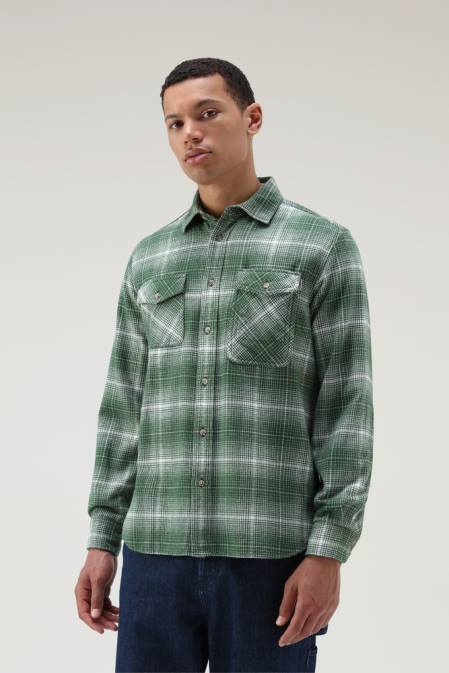 Woolrich Men Cruiser Flannel Check Shirt Green Check Clothing J026666