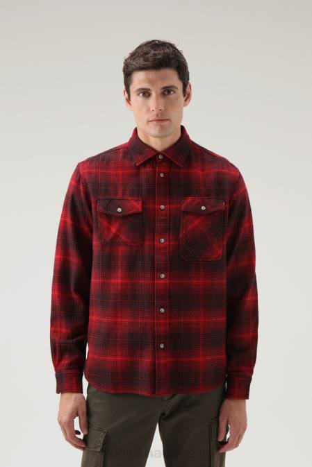 Woolrich Men Cruiser Flannel Check Shirt Red Check Clothing J026703