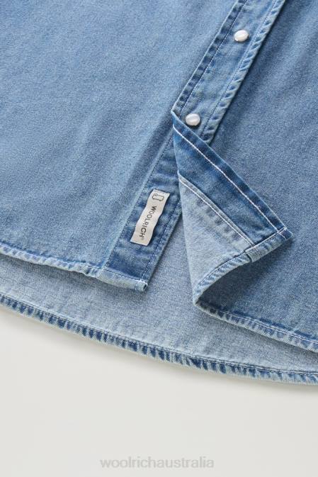 Woolrich Men Denim Shirt in Pure Cotton Bleached Denim Clothing J026625