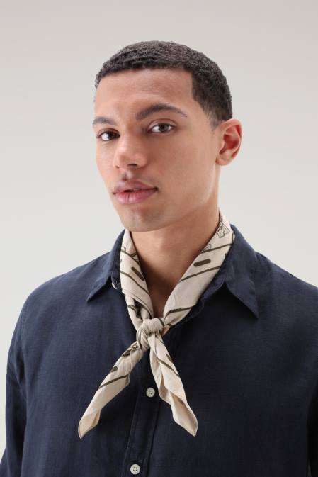 Woolrich Men Garment-Dyed Pure Linen Shirt Melton Blue Clothing J026376