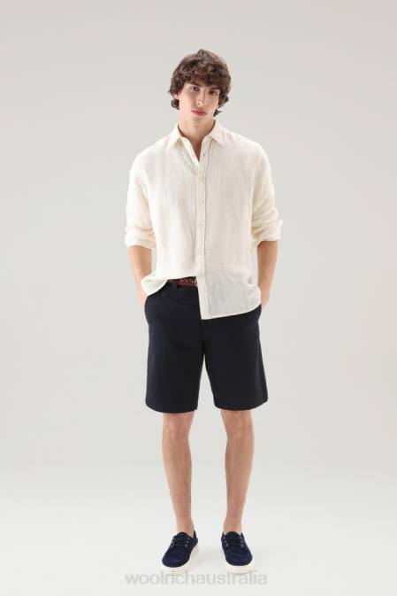 Woolrich Men Garment-Dyed Pure Linen Shirt Milky Cream Clothing J026408