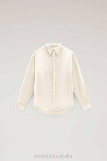 Woolrich Men Garment-Dyed Pure Linen Shirt Milky Cream Clothing J026408