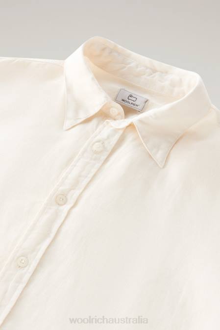 Woolrich Men Garment-Dyed Pure Linen Shirt Milky Cream Clothing J026408
