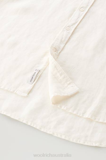 Woolrich Men Garment-Dyed Pure Linen Shirt Milky Cream Clothing J026408