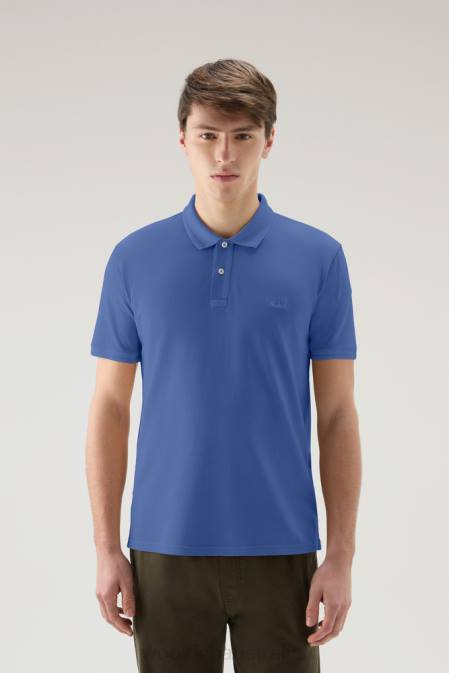 Woolrich Men Mackinack Polo in Garment-Dye Stretch Cotton Piquet Union Blue Clothing J026812