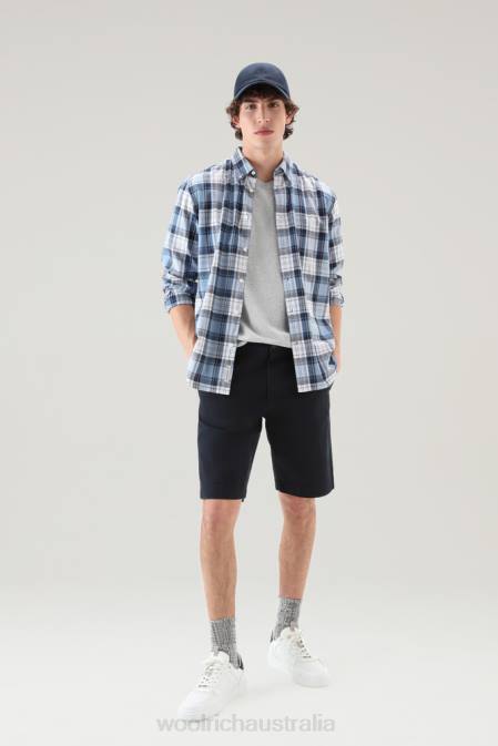 Woolrich Men Madras Check Shirt in Pure Cotton Poplin Light Blue Check Clothing J026427