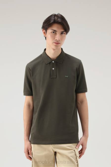 Woolrich Men Polo Shirt in Pure Cotton Piquet Dark Green Clothing J026384