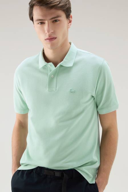 Woolrich Men Polo Shirt in Pure Cotton Piquet Harbor Green Clothing J026579