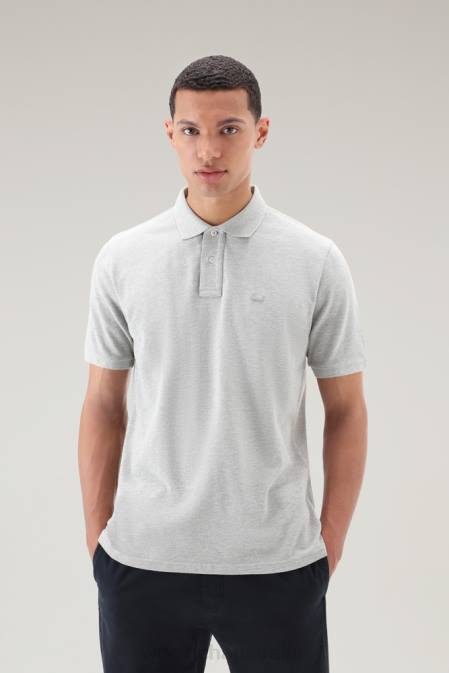 Woolrich Men Polo Shirt in Pure Cotton Piquet Light Grey Melange Clothing J026628