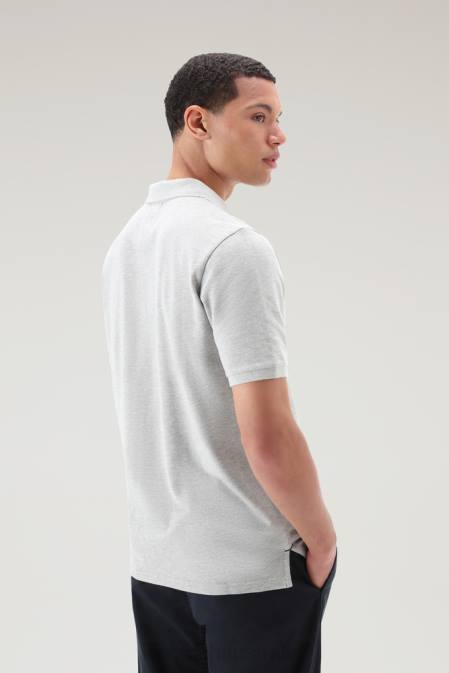 Woolrich Men Polo Shirt in Pure Cotton Piquet Light Grey Melange Clothing J026628