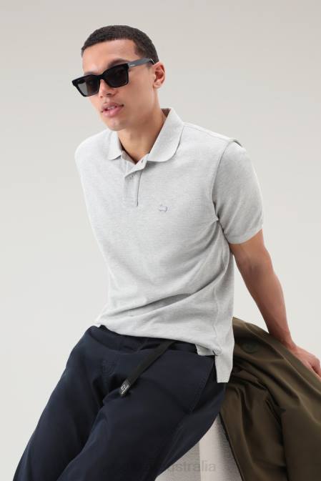 Woolrich Men Polo Shirt in Pure Cotton Piquet Light Grey Melange Clothing J026628
