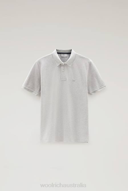 Woolrich Men Polo Shirt in Pure Cotton Piquet Light Grey Melange Clothing J026628