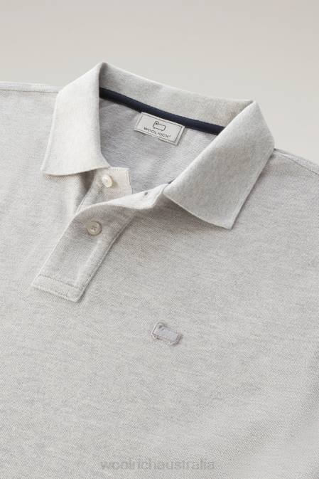 Woolrich Men Polo Shirt in Pure Cotton Piquet Light Grey Melange Clothing J026628