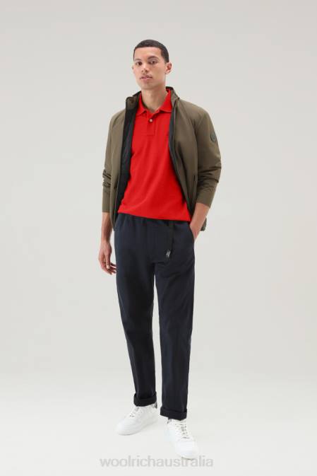 Woolrich Men Polo Shirt in Pure Cotton Piquet Marine Scarlet Clothing J026468