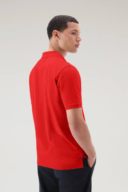 Woolrich Men Polo Shirt in Pure Cotton Piquet Marine Scarlet Clothing J026468