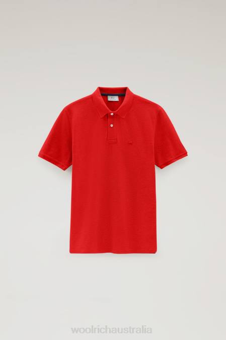 Woolrich Men Polo Shirt in Pure Cotton Piquet Marine Scarlet Clothing J026468