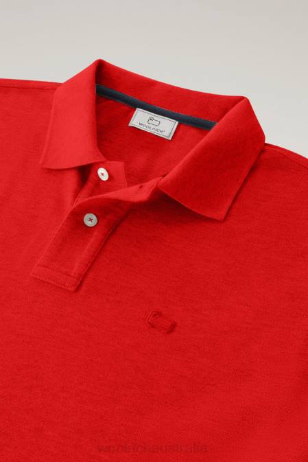 Woolrich Men Polo Shirt in Pure Cotton Piquet Marine Scarlet Clothing J026468