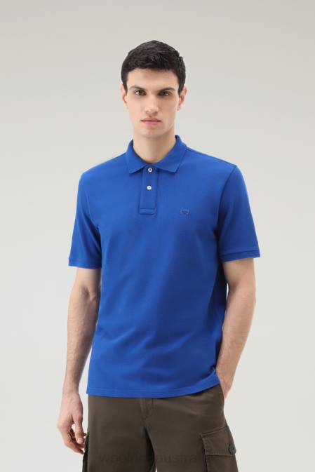 Woolrich Men Polo Shirt in Pure Cotton Piquet Union Blue Clothing J026545
