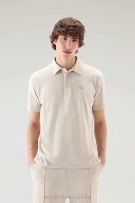 Woolrich Men Polo Shirt in a Cotton Linen Blend Beach Sand Clothing J026552