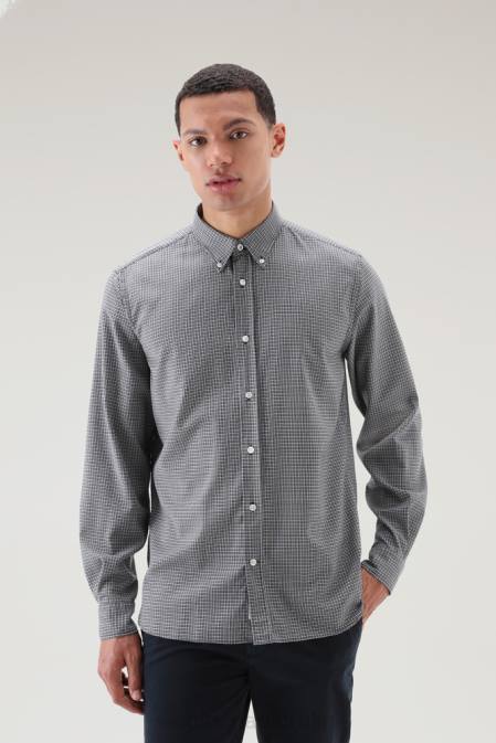 Woolrich Men Shirt in Cool Virgin Merino Wool Micro Check Blue Clothing J026806