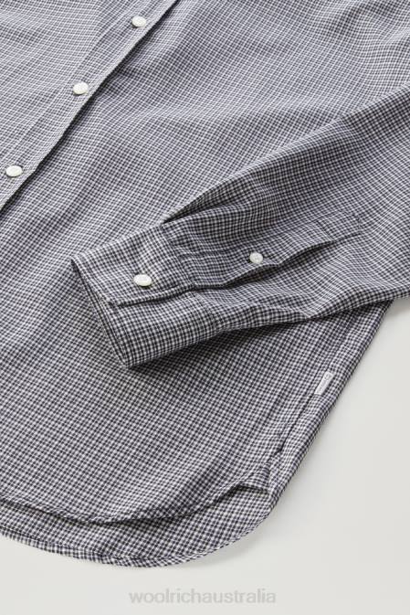 Woolrich Men Shirt in Cool Virgin Merino Wool Micro Check Blue Clothing J026806