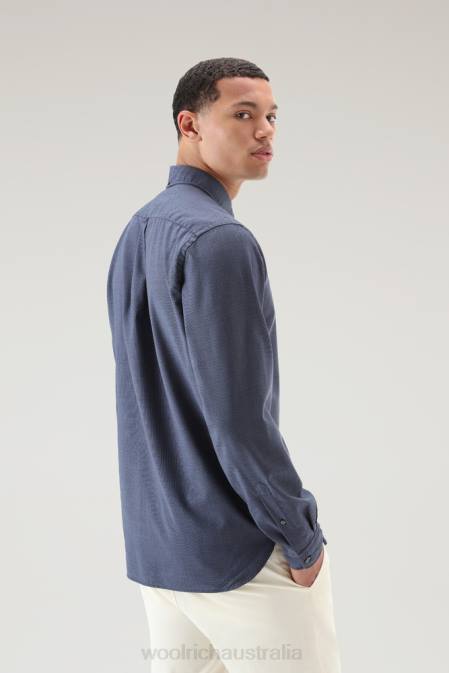 Woolrich Men Shirt in Cool Virgin Merino Wool Pied De Poule Blue Clothing J026793