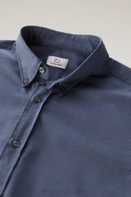 Woolrich Men Shirt in Cool Virgin Merino Wool Pied De Poule Blue Clothing J026793