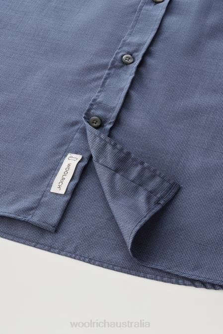 Woolrich Men Shirt in Cool Virgin Merino Wool Pied De Poule Blue Clothing J026793