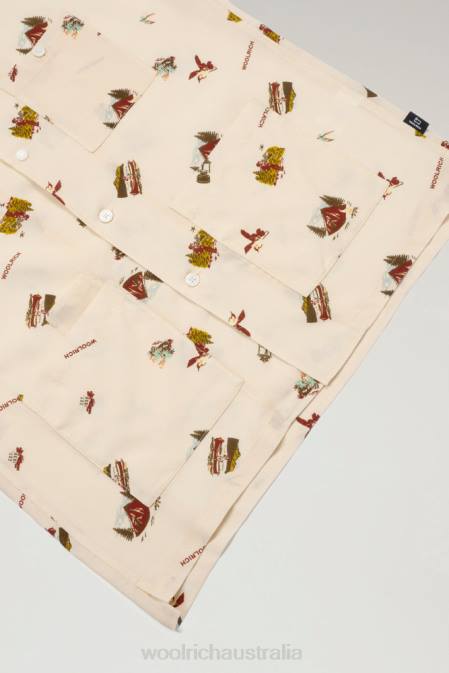 Woolrich Men Short-sleeved Printed Shirt in Lyocell Beige Clothing J026511