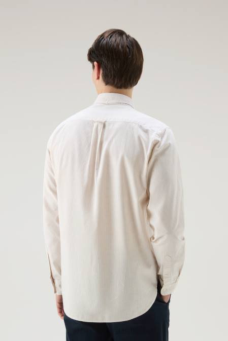 Woolrich Men Striped Shirt in a Linen Cotton Blend Beach Sand Stripe Clothing J026567