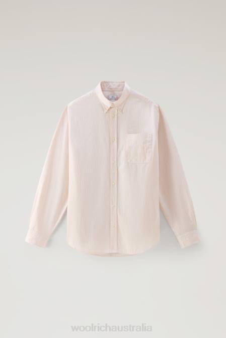 Woolrich Men Striped Shirt in a Linen Cotton Blend Beach Sand Stripe Clothing J026567