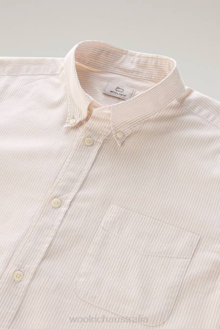 Woolrich Men Striped Shirt in a Linen Cotton Blend Beach Sand Stripe Clothing J026567